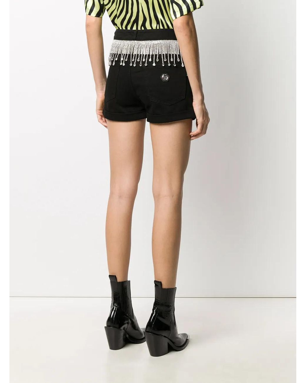 Philipp Plein Black Crystal-Embellished Denim Shorts