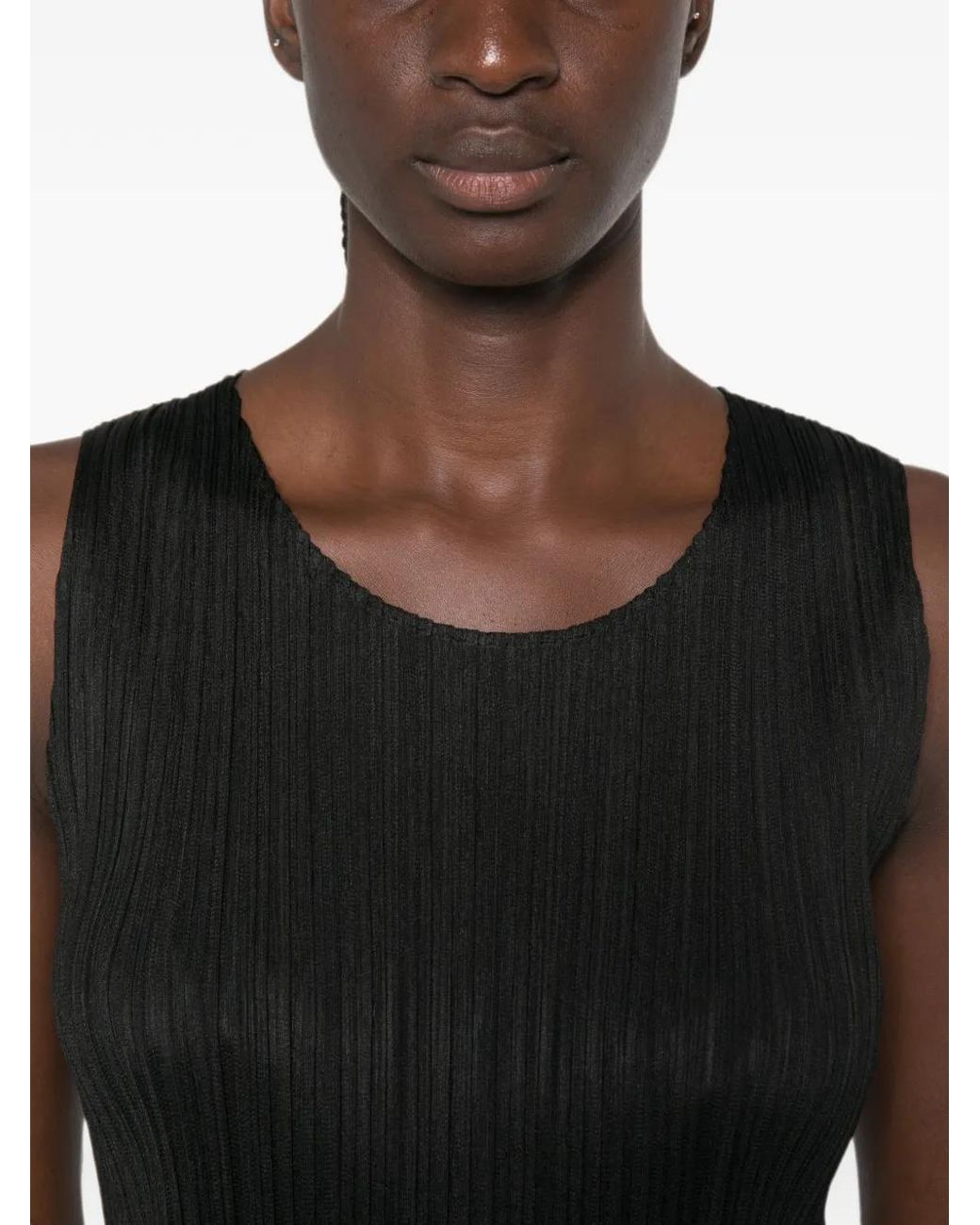 Pleats Please Issey Miyake Black Plissé-Effect Top