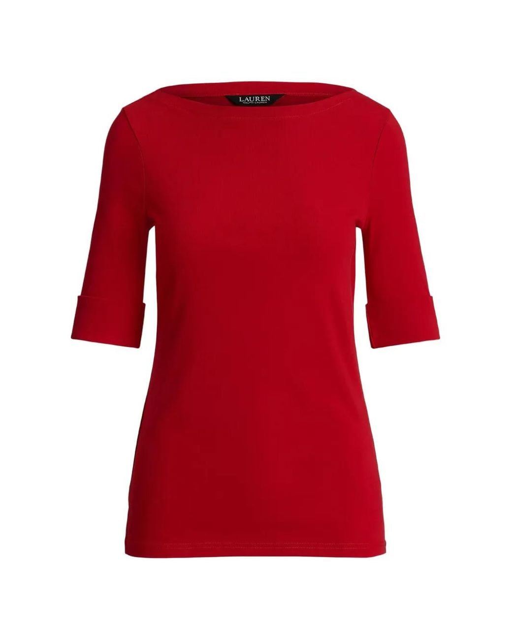 Ralph Lauren Red Boat-Neck Elbow-Sleeve T-Shirt