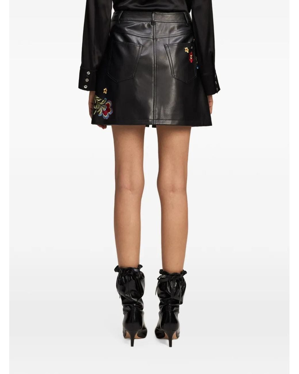 Cinq À Sept Black Keke Floral-Embroidered Mini Skirt