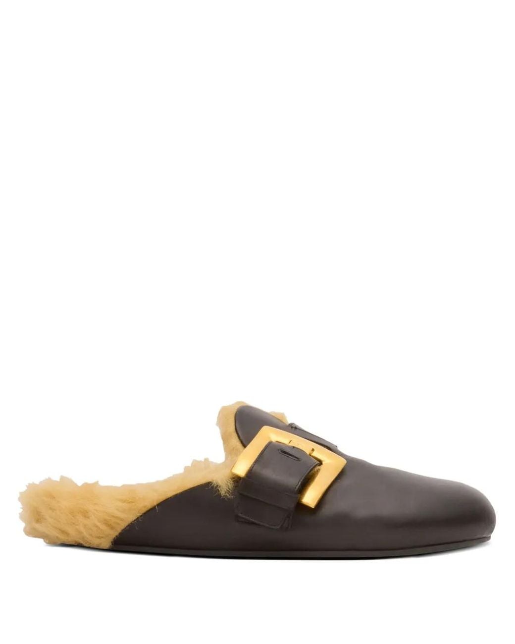 Balmain Brown Faux Fur Lined Mules