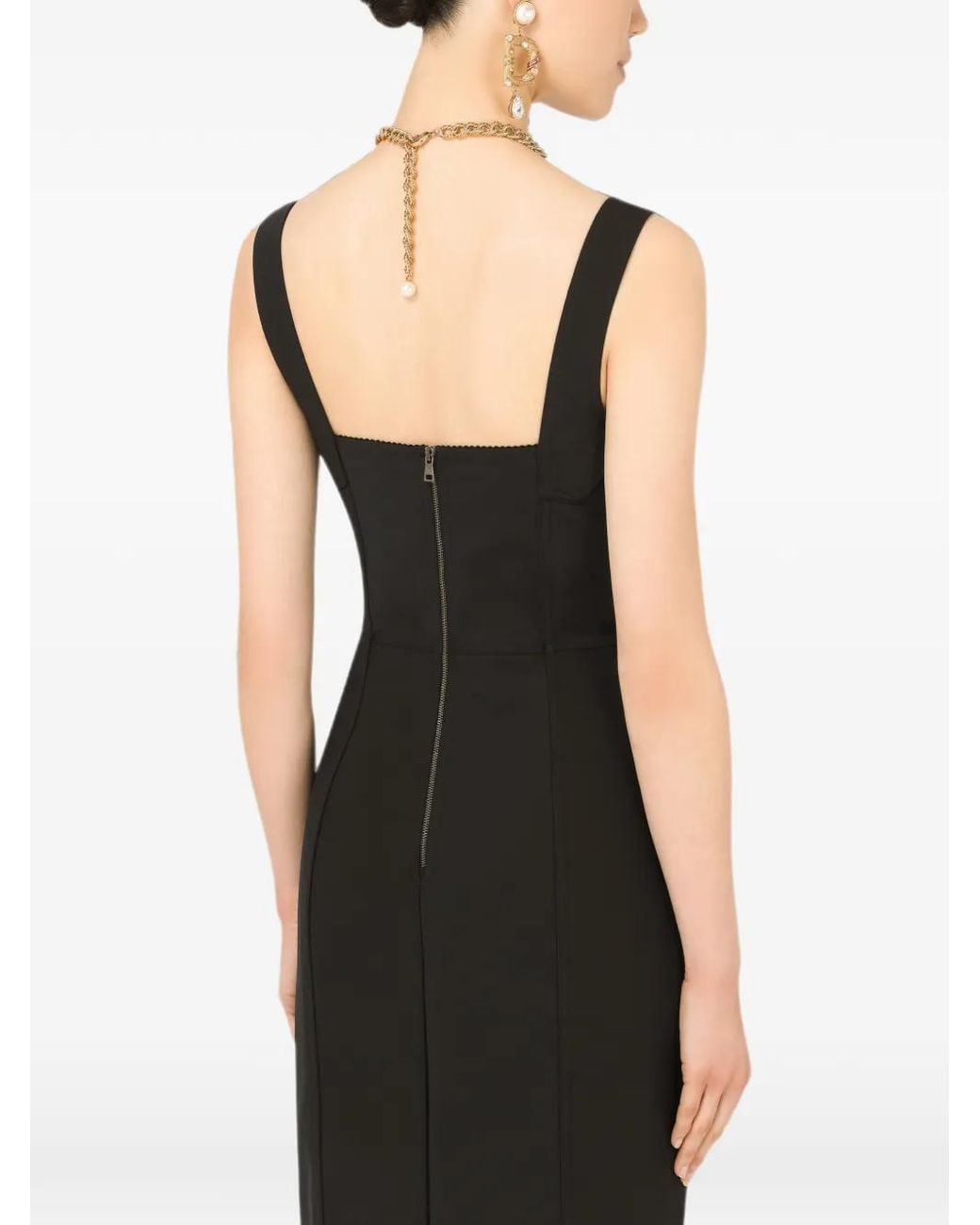 Dolce & Gabbana Black Floral Jacquard Midi Dress