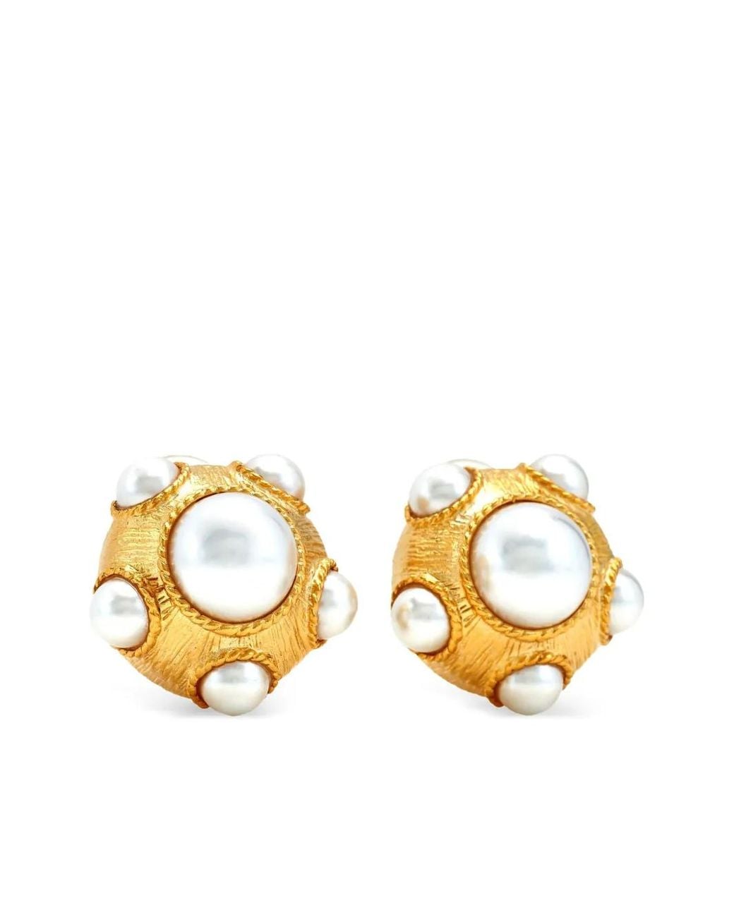 Kenneth Jay Lane Metallic Cabochon-Pearl Earrings