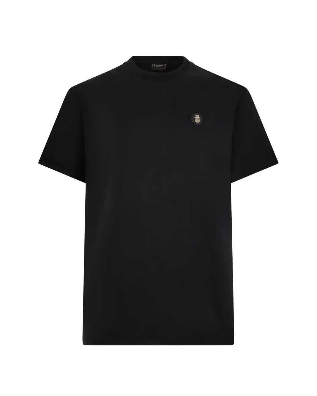 Billionaire Black Round-Neck Logo-Patch T-Shirt for men