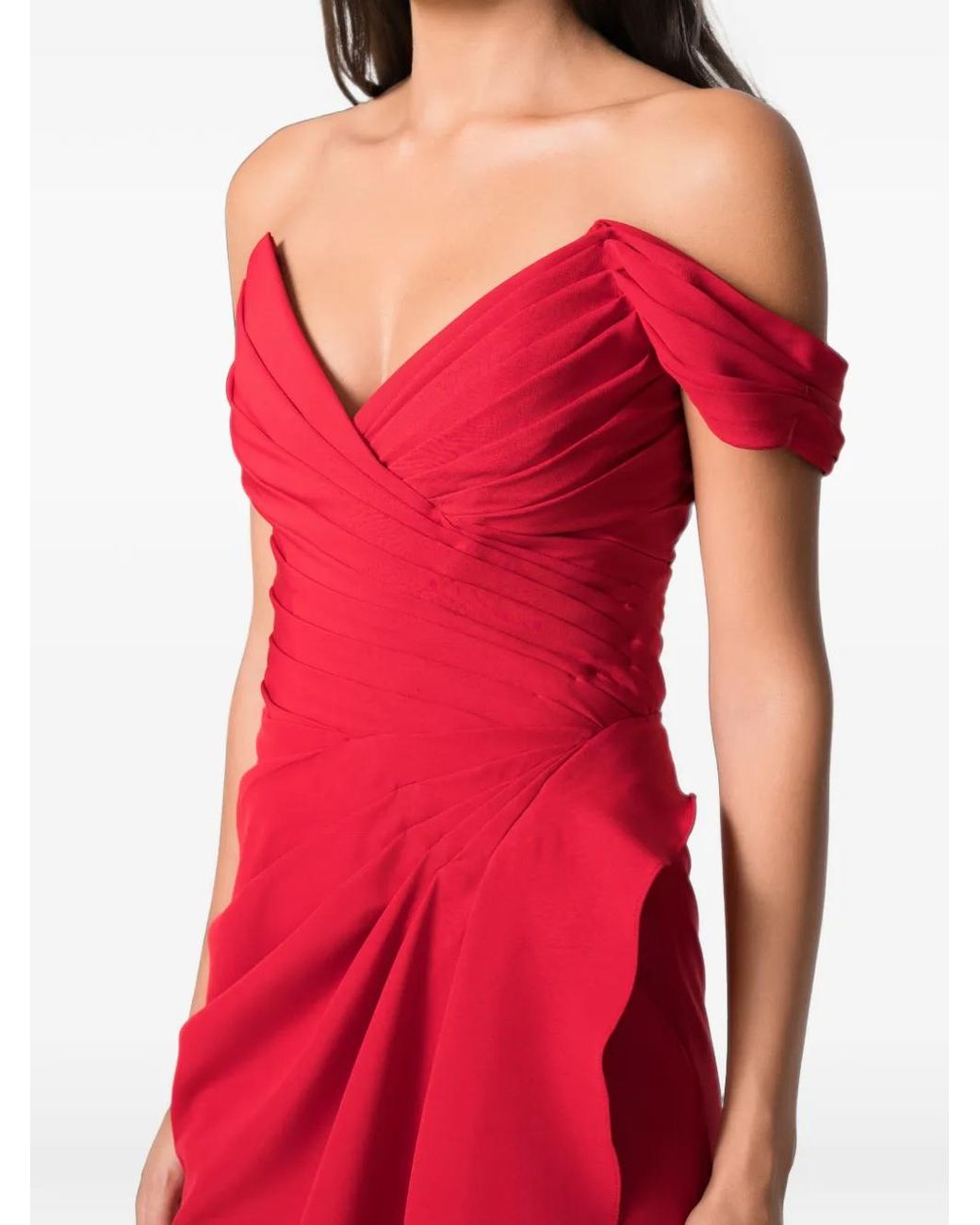 NORINA ST Red Alma Draped Lace-Up Gown