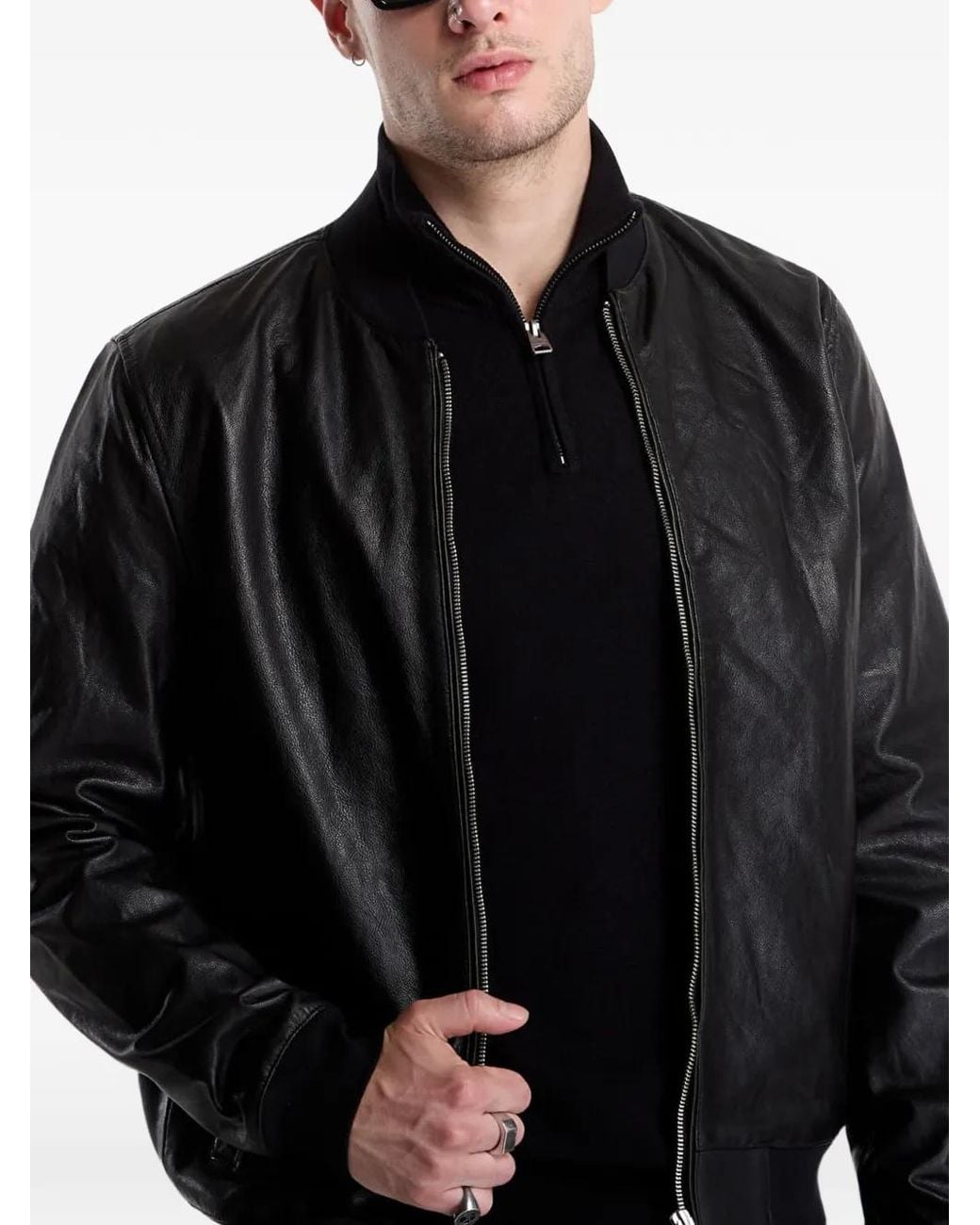 AllSaints Black Morten Goat Skin Bomber Jacket for men