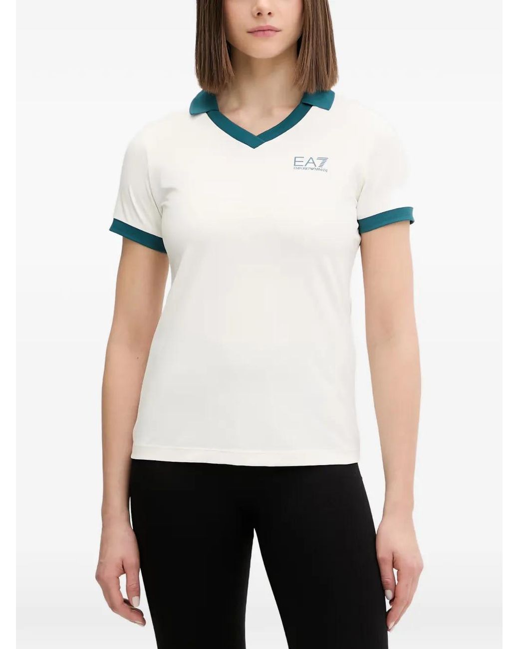 EA7 White Logo-Print T-Shirt