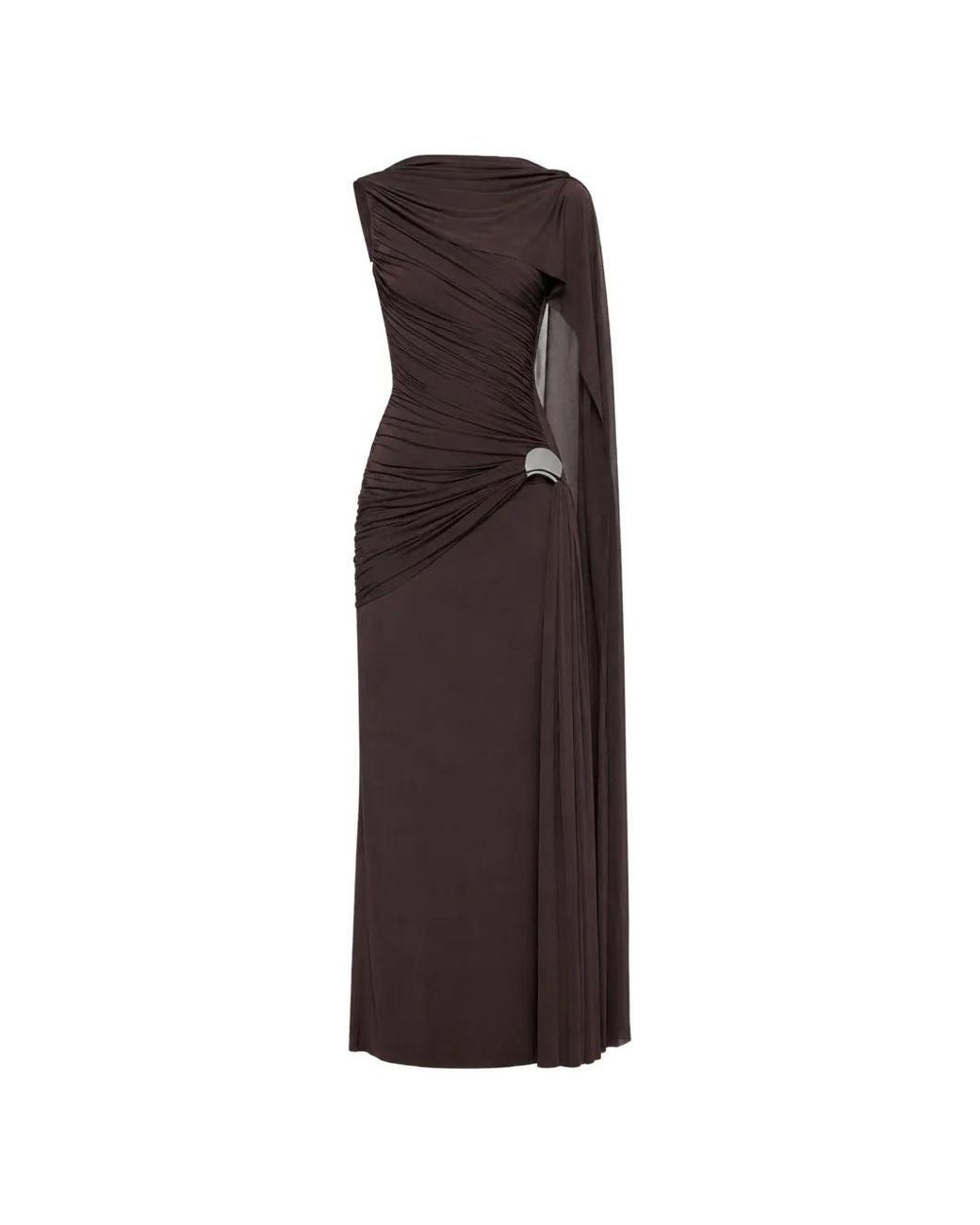 Chats by C.Dam Brown Draped Asymmetric Maxi Dress