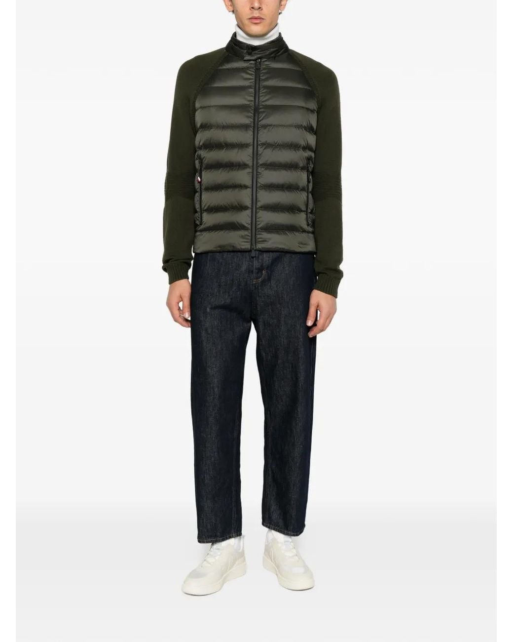 Moncler Green Quilted-Panel Padded Jacket for men