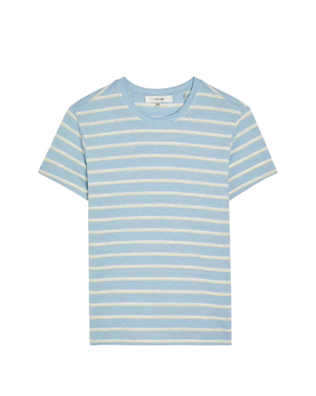 FRAME Blue Striped Linen T-Shirt