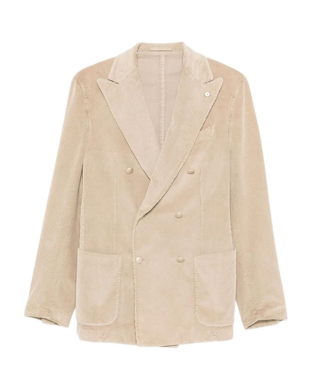 Luigi Bianchi Natural Double-Breasted Corduroy Blazer for men