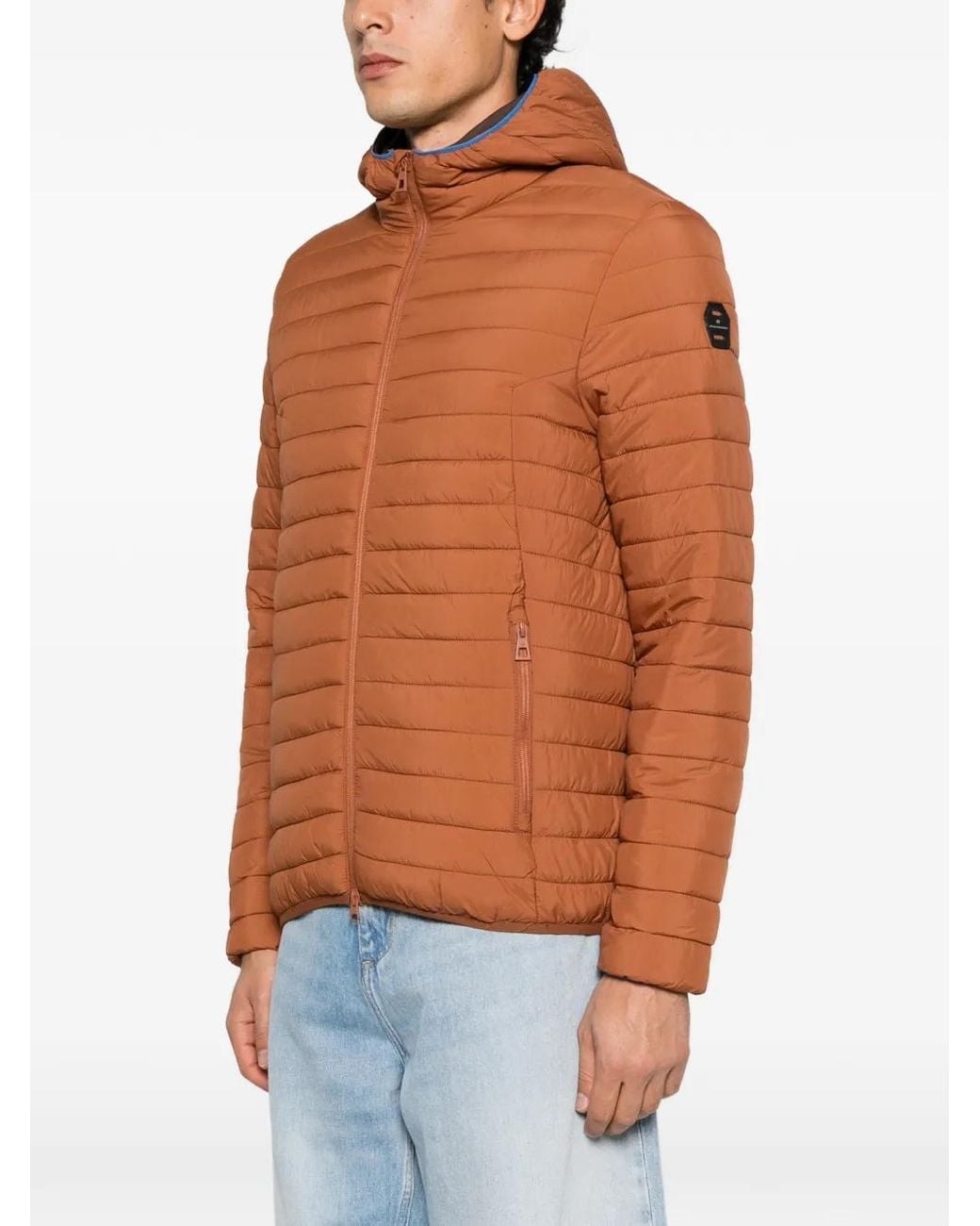 Piquadro Orange Hooded Quilted Jacket for men