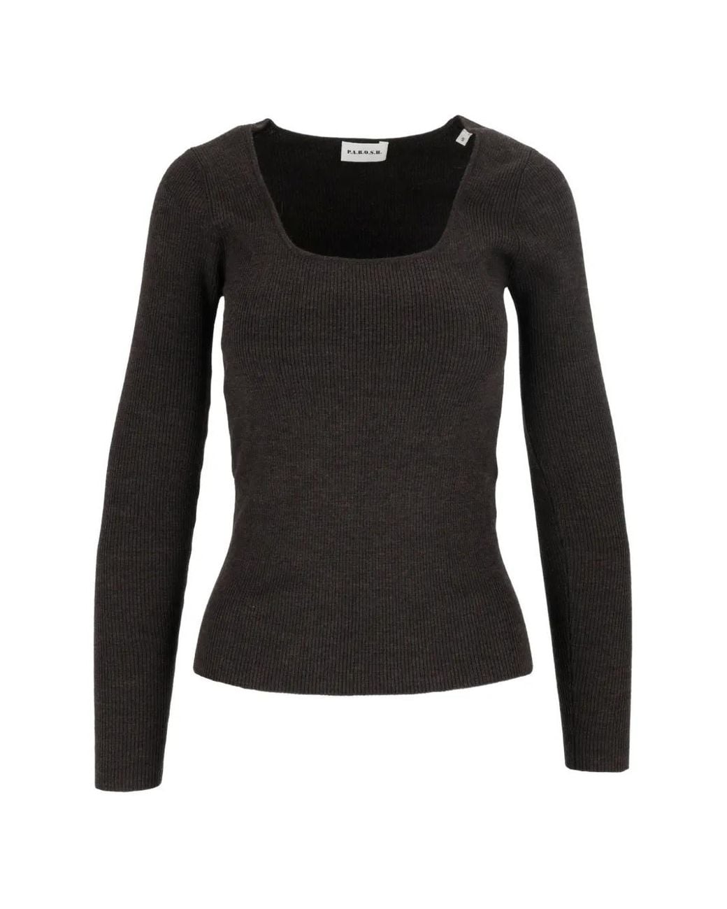 P.A.R.O.S.H. Black Ribbed-Knit Square-Neck Sweater