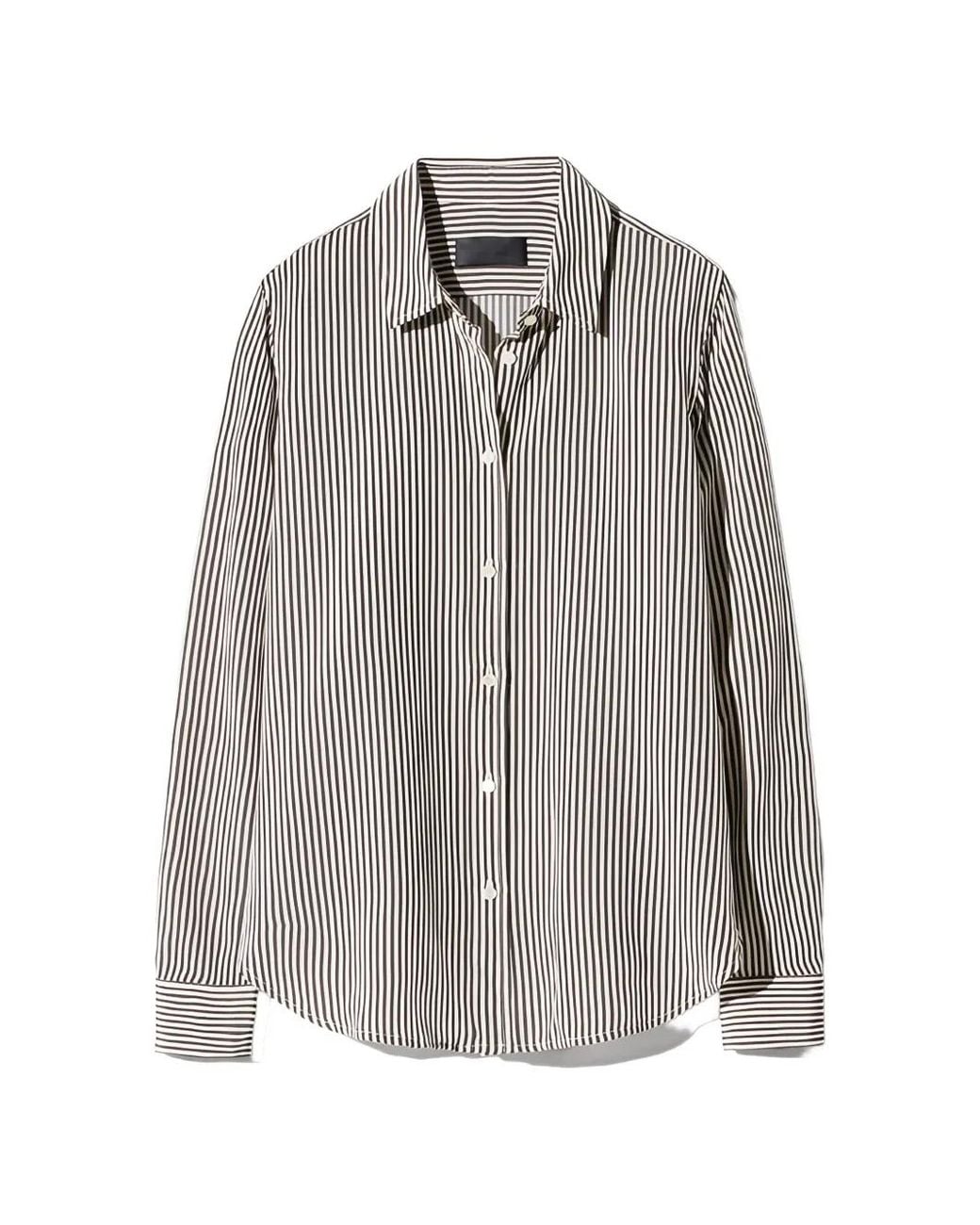 Nili Lotan Gray Gaia Vertical-Stripe Shirt