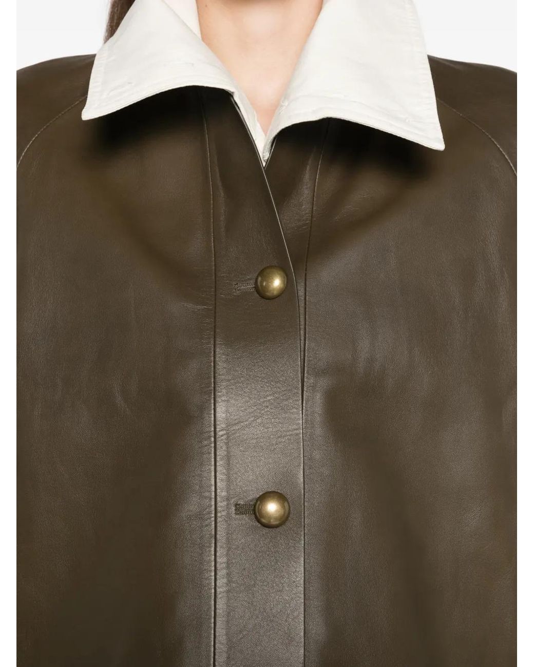 Max Mara Brown Nappa Leather Crew-Neck Jacket