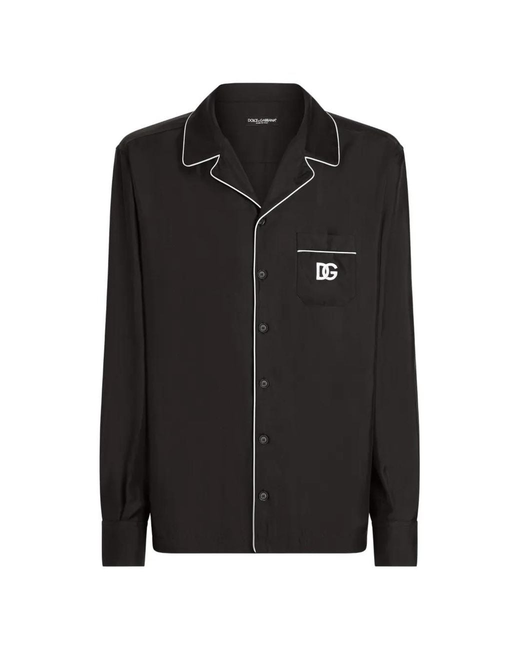 Dolce & Gabbana Black Logo-Embroidered Silk Shirt for men