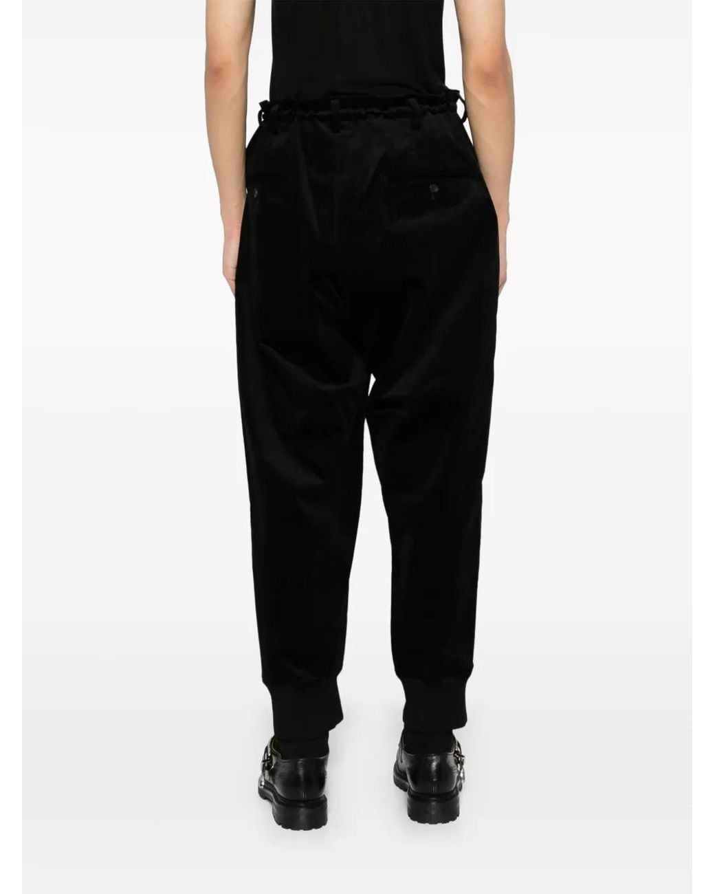 Yohji Yamamoto Black Velvet Tapered Trousers for men