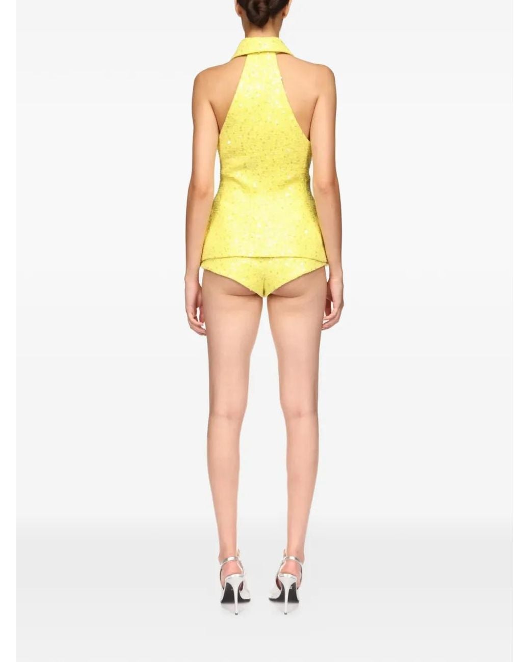 David Koma Yellow Sequin-Embellishment Tailored Vest Top