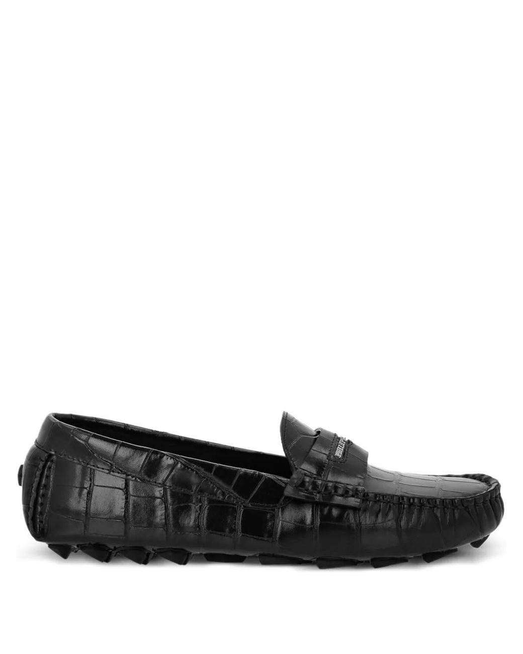 Philipp Plein Black Crocodile-Embossed Loafers