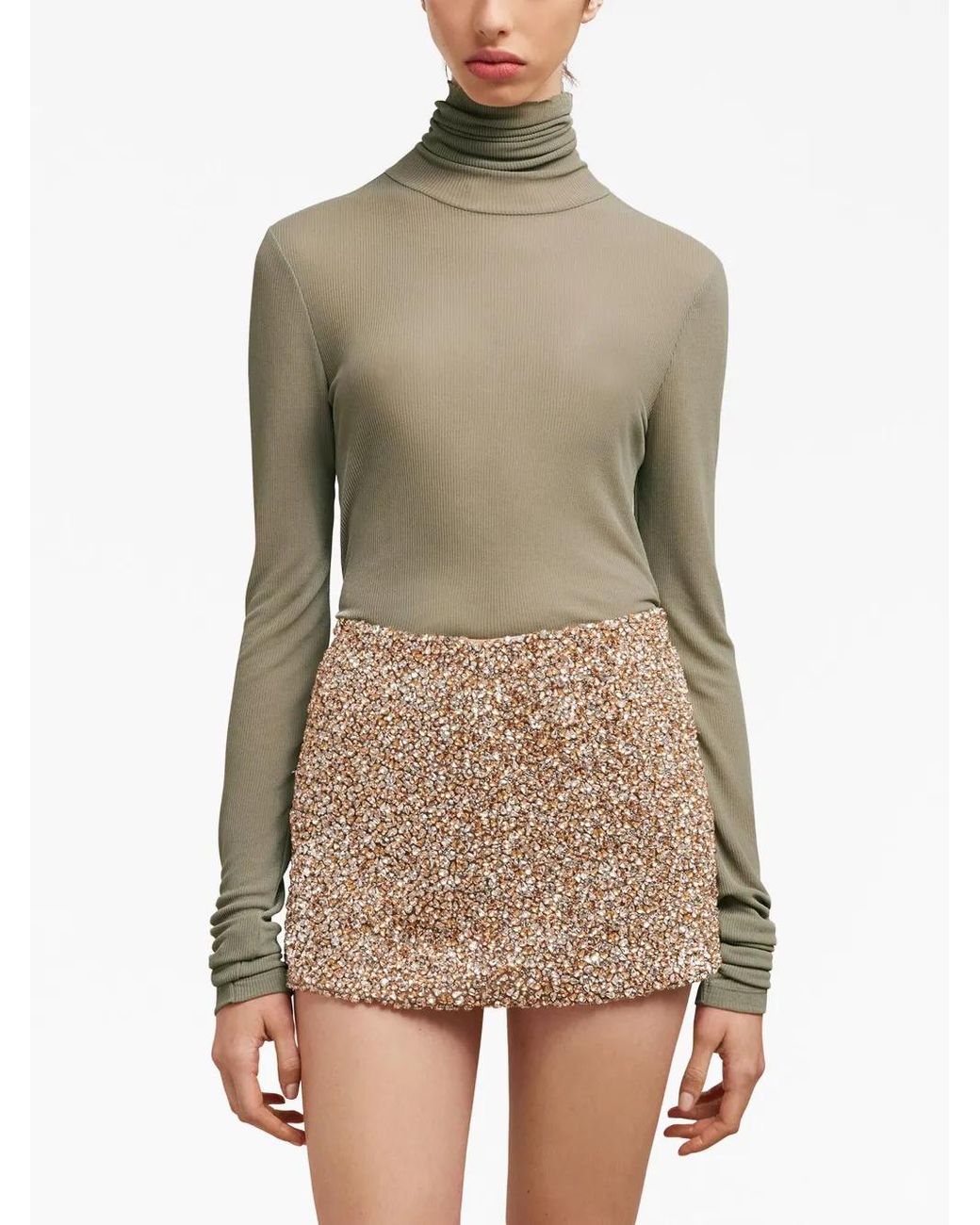 AMI Natural High-Neck Ribbed-Knit Jumper