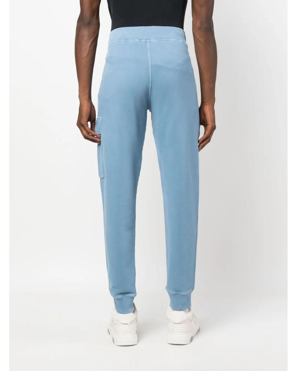 C P Company Blue Logo-Plaque Cotton Track Pants for men