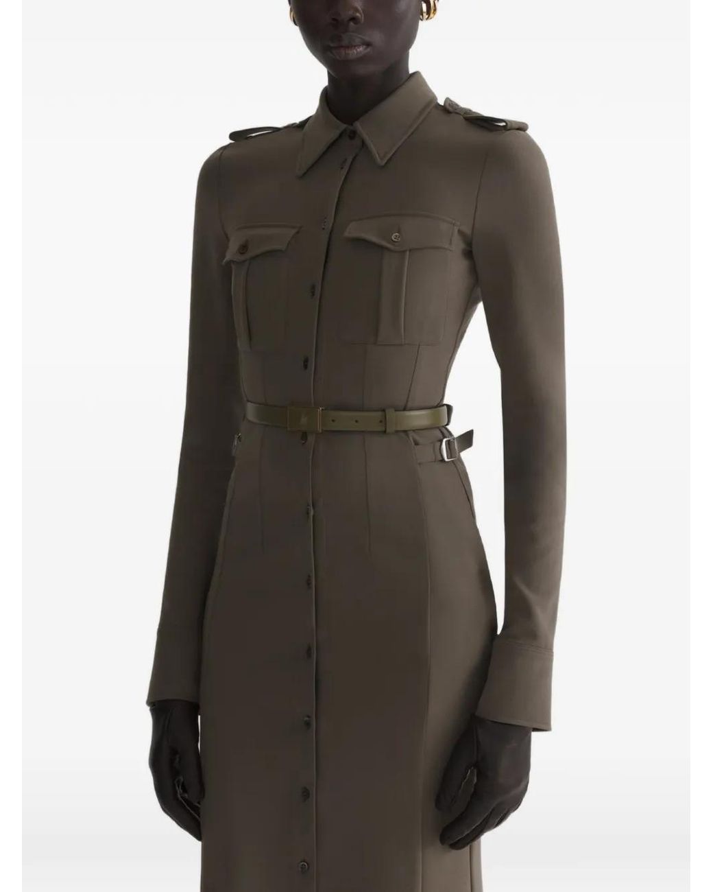 Mugler Black Kaki Military Shirt Dress