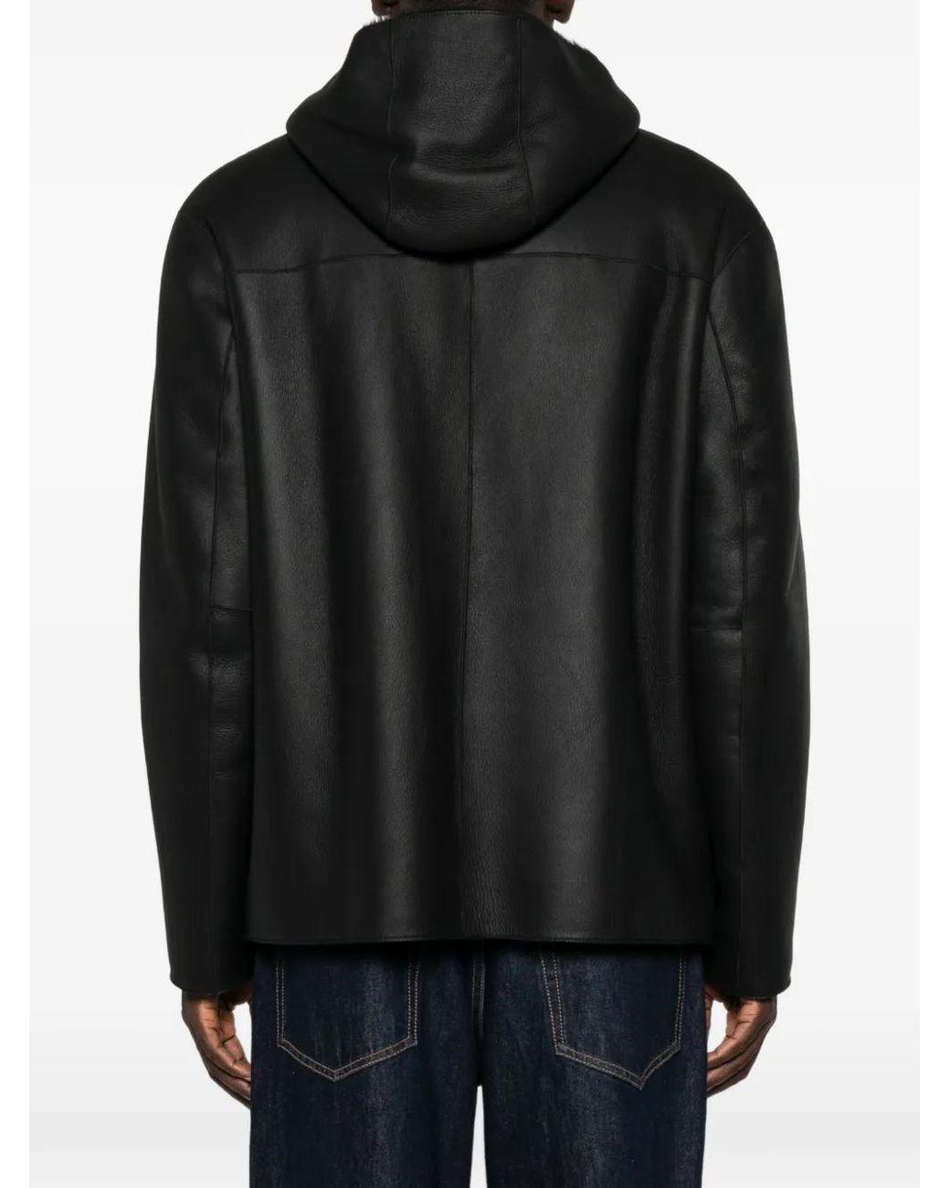 Emporio Armani Black Hooded Shearling Jacket for men
