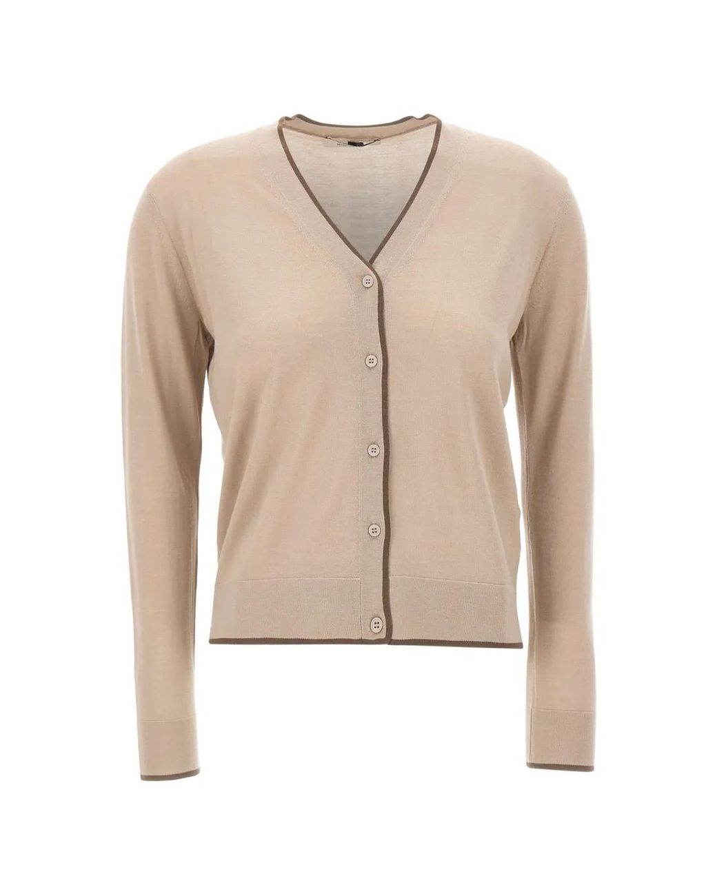 Max Mara Natural V-Neck Contrast-Trim Cardigan