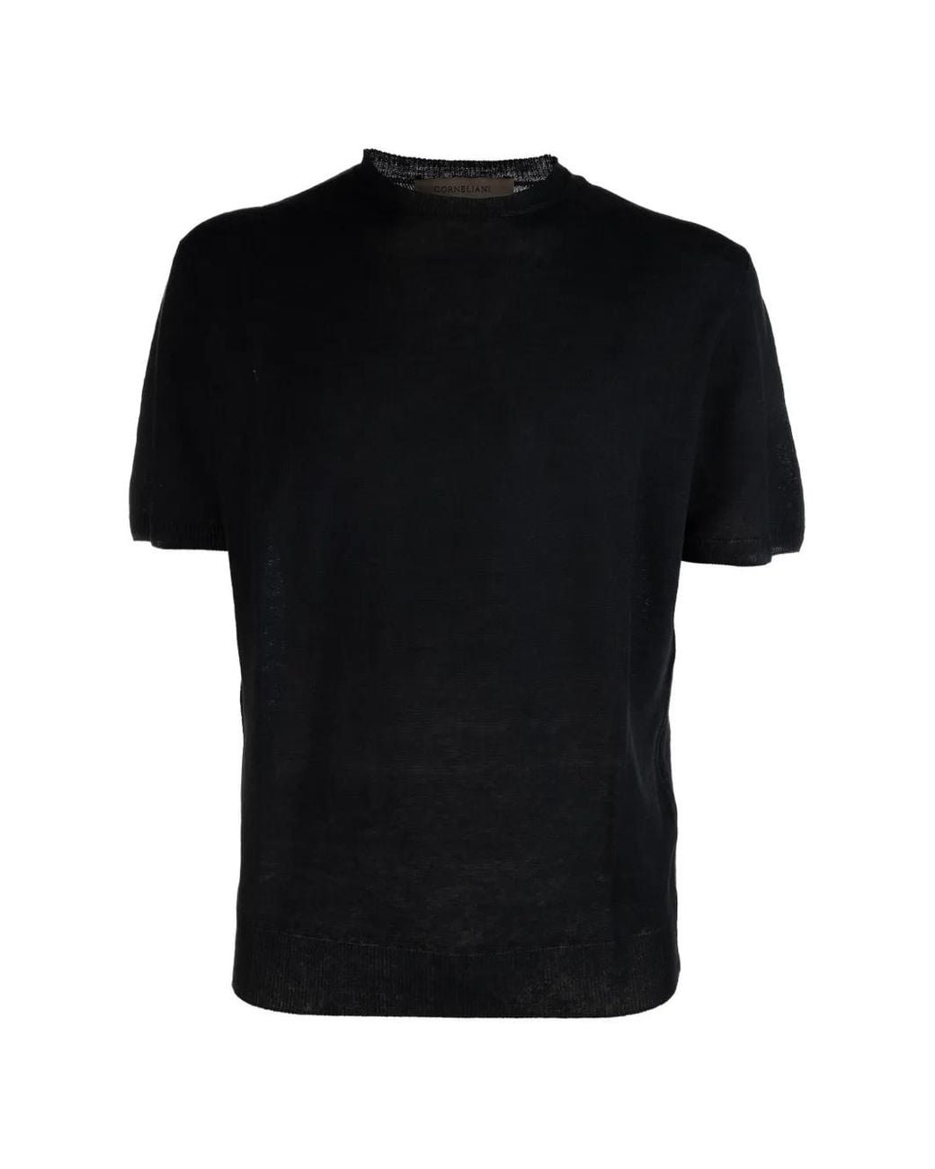 Corneliani Black Fine-Knit T-Shirt for men