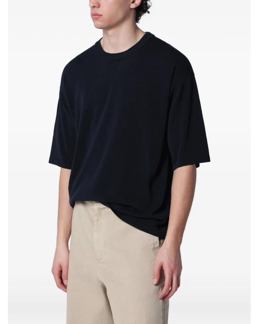 Roberto Collina Blue Crew-Neck Knitted T-Shirt for men