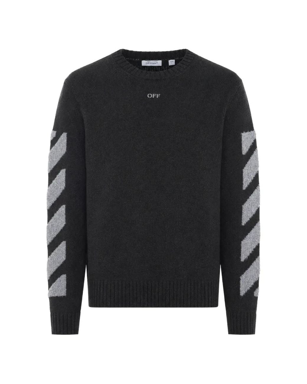 Off-White c/o Virgil Abloh Black Pull Diagonals En Maille Texturée À Col Rond for men