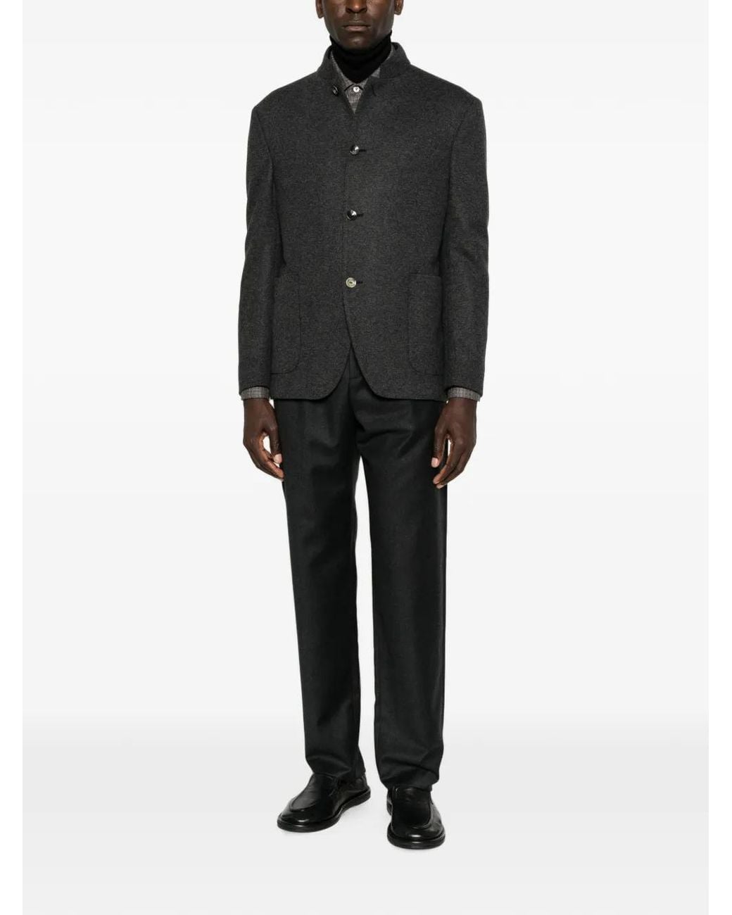 Agnona Black Blazer Boutonné À Col Mao for men