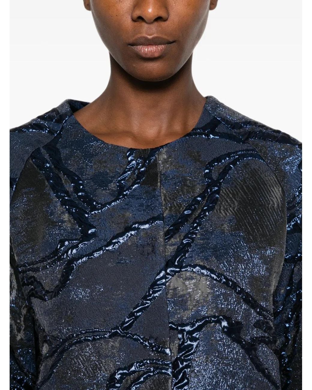 Susanne Bommer Blue Jacquard-Effect Cropped Jacket