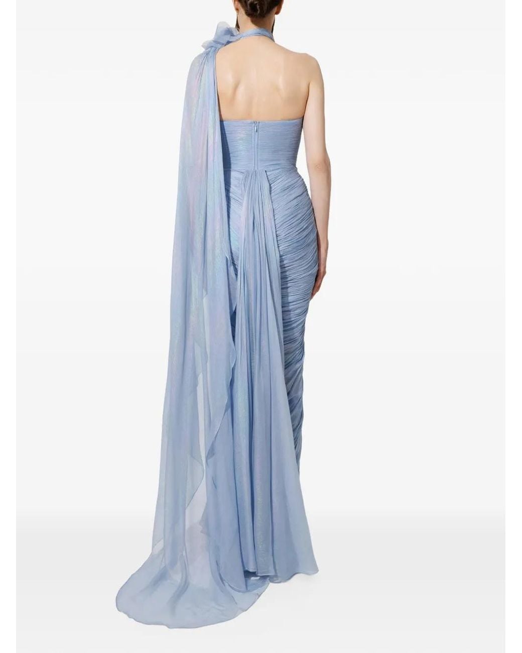 IRIS SERBAN Blue Anette Draped Floral-Detail Dress