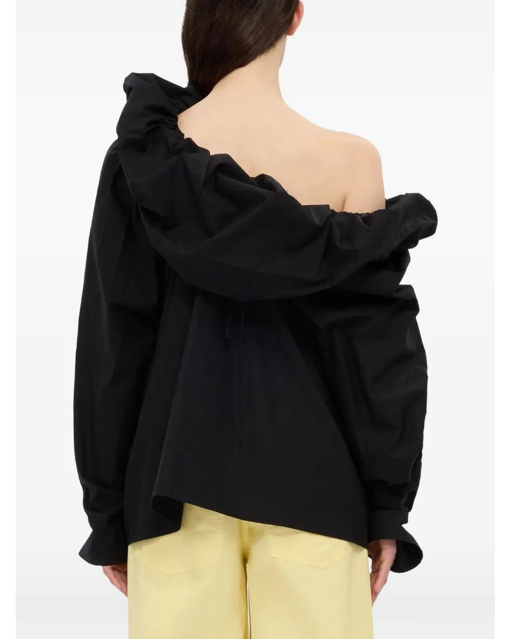 MSGM Black Ruffled-Neck Blouse