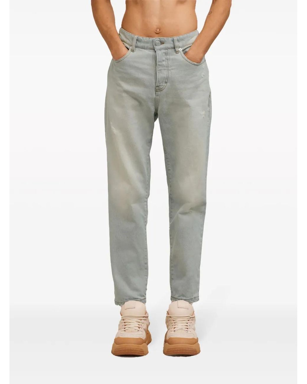 AMI Gray Logo-Patch Organic Cotton Jeans for men