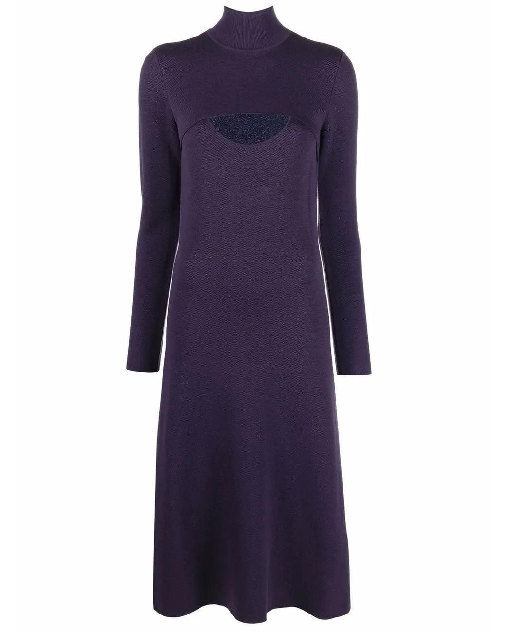 Ferragamo Purple Lamé Wool Midi Dress