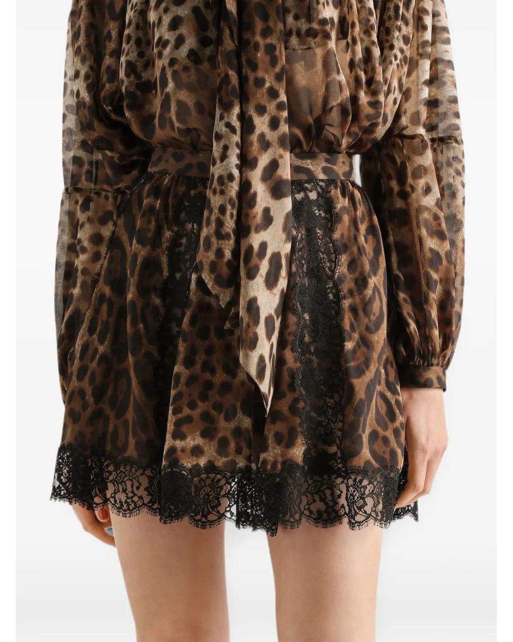Dolce & Gabbana Brown Leo-Print Chiffon Skirt