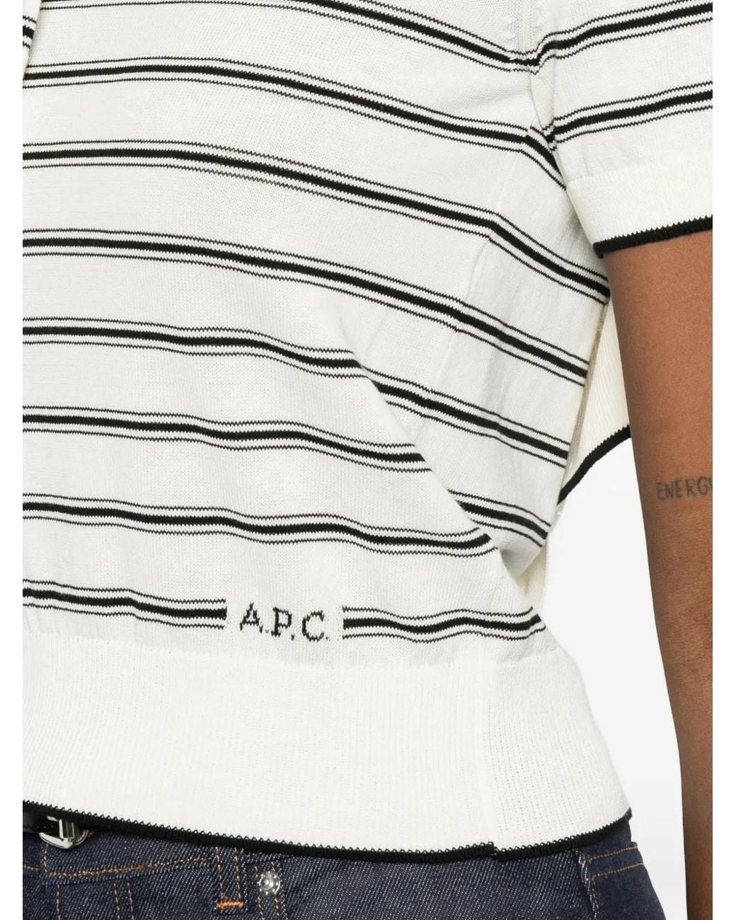 A.P.C. White Striped Short-Sleeve Knitted T-Shirt