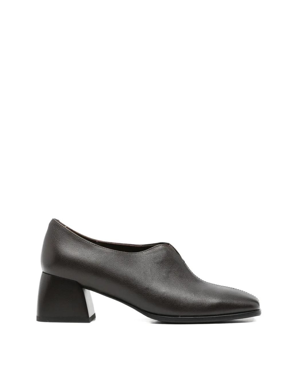 Linda Baumann Gray Square-Toe Block-Heel Pumps