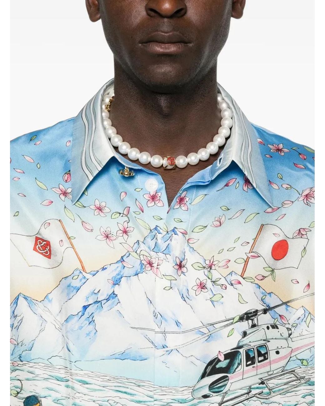 Casablanca Blue L'Hiver Fleuri Silk Shirt