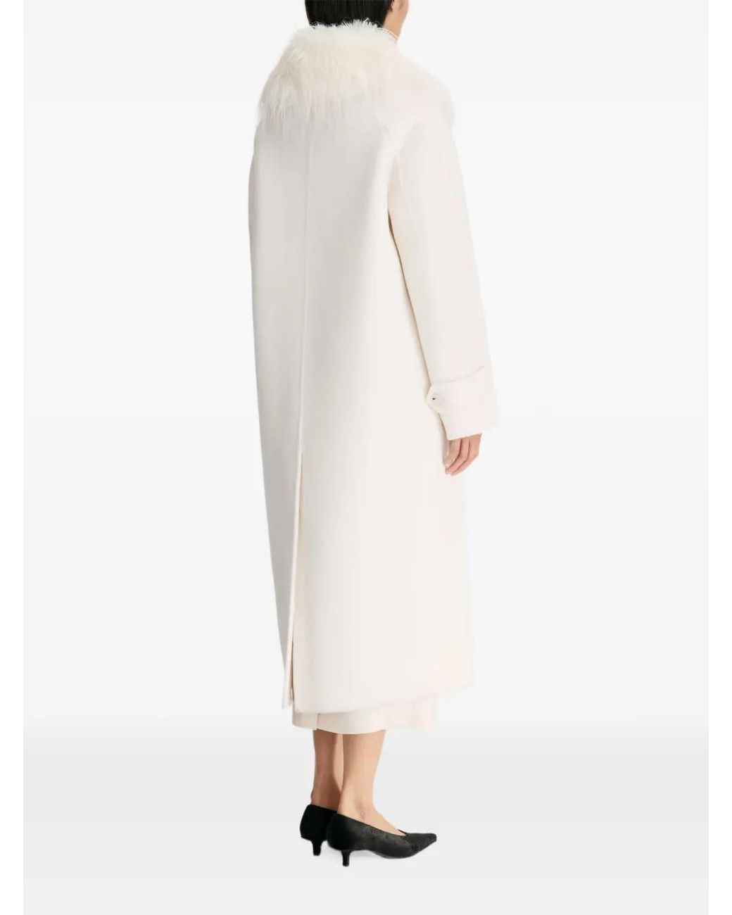 Loulou de Saison White Yrsa Detachable Faux-Fur Collar Coat