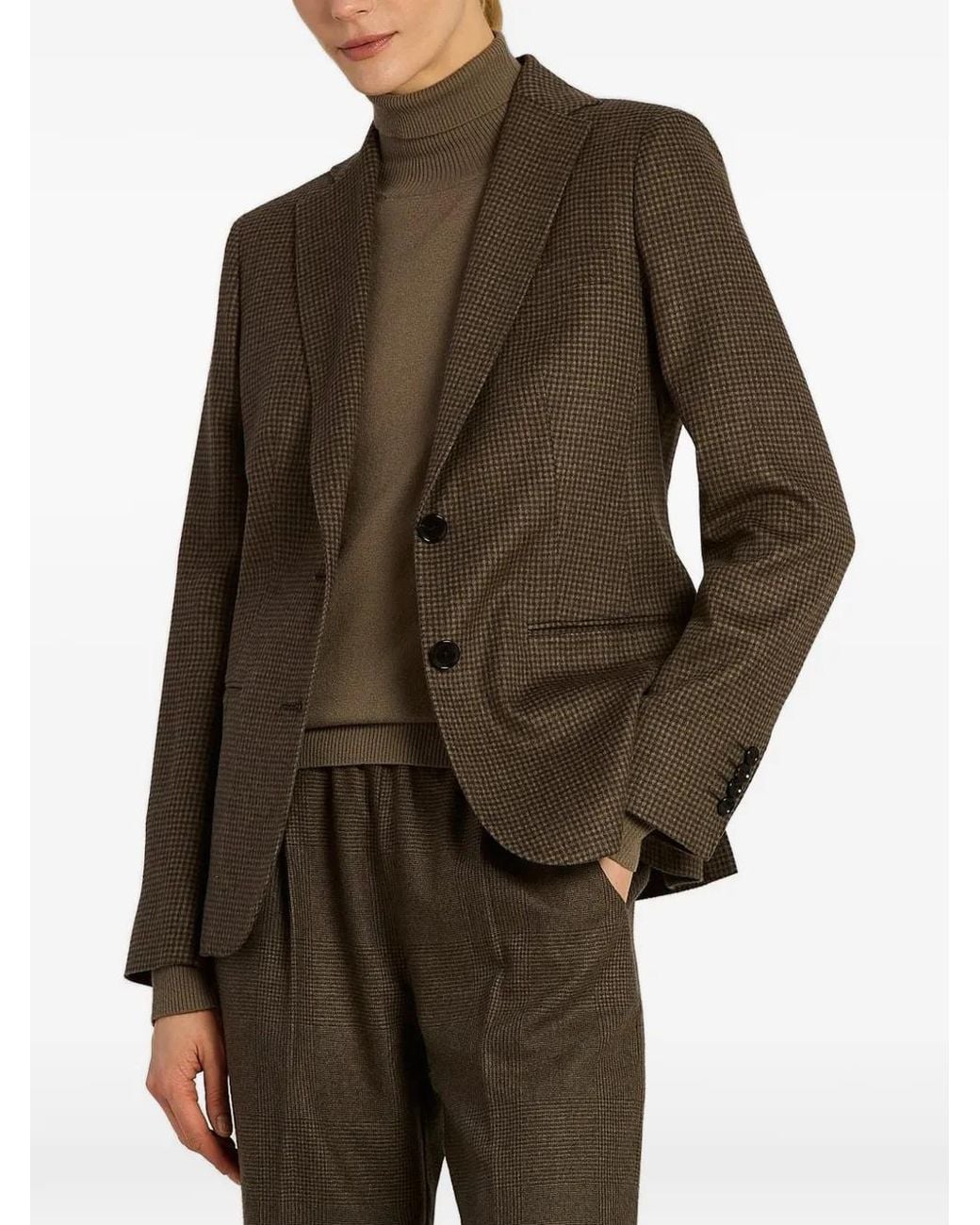 Kiton Brown Houndstooth Single-Breasted Blazer