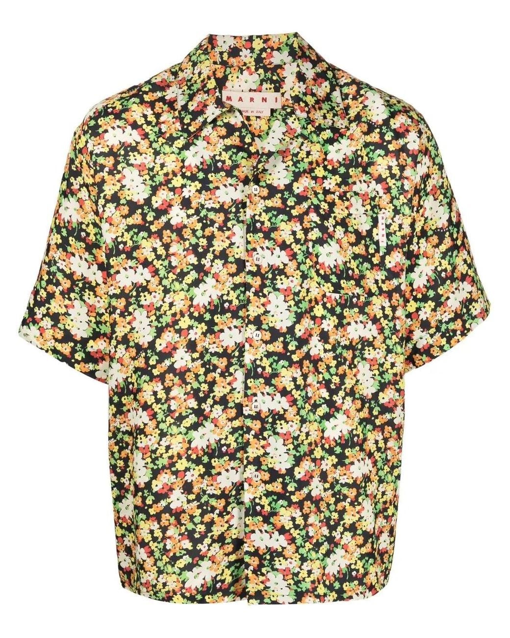 Marni Metallic Floral Short-Sleeve Shirt for men