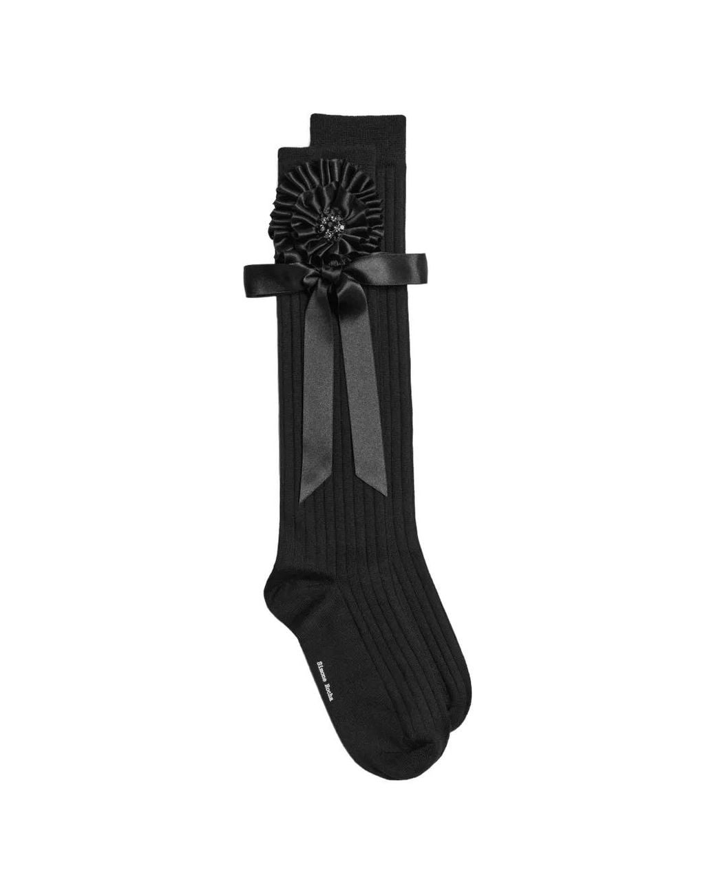 Simone Rocha Black Ribbon-Rosette Knee-High Socks