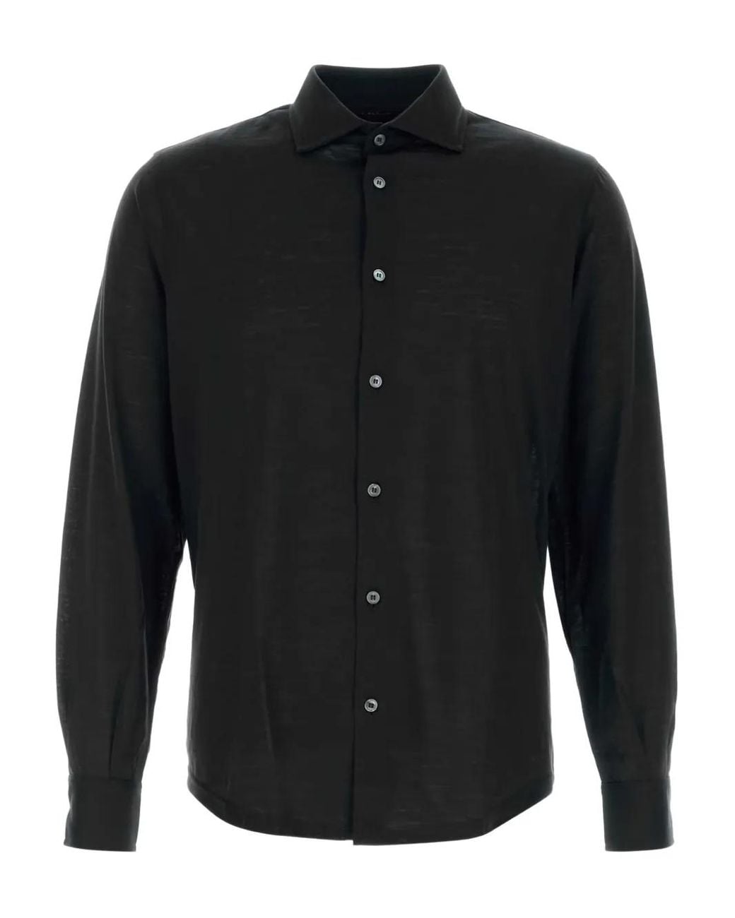 Fedeli Black Wool Long-Sleeve Shirt for men