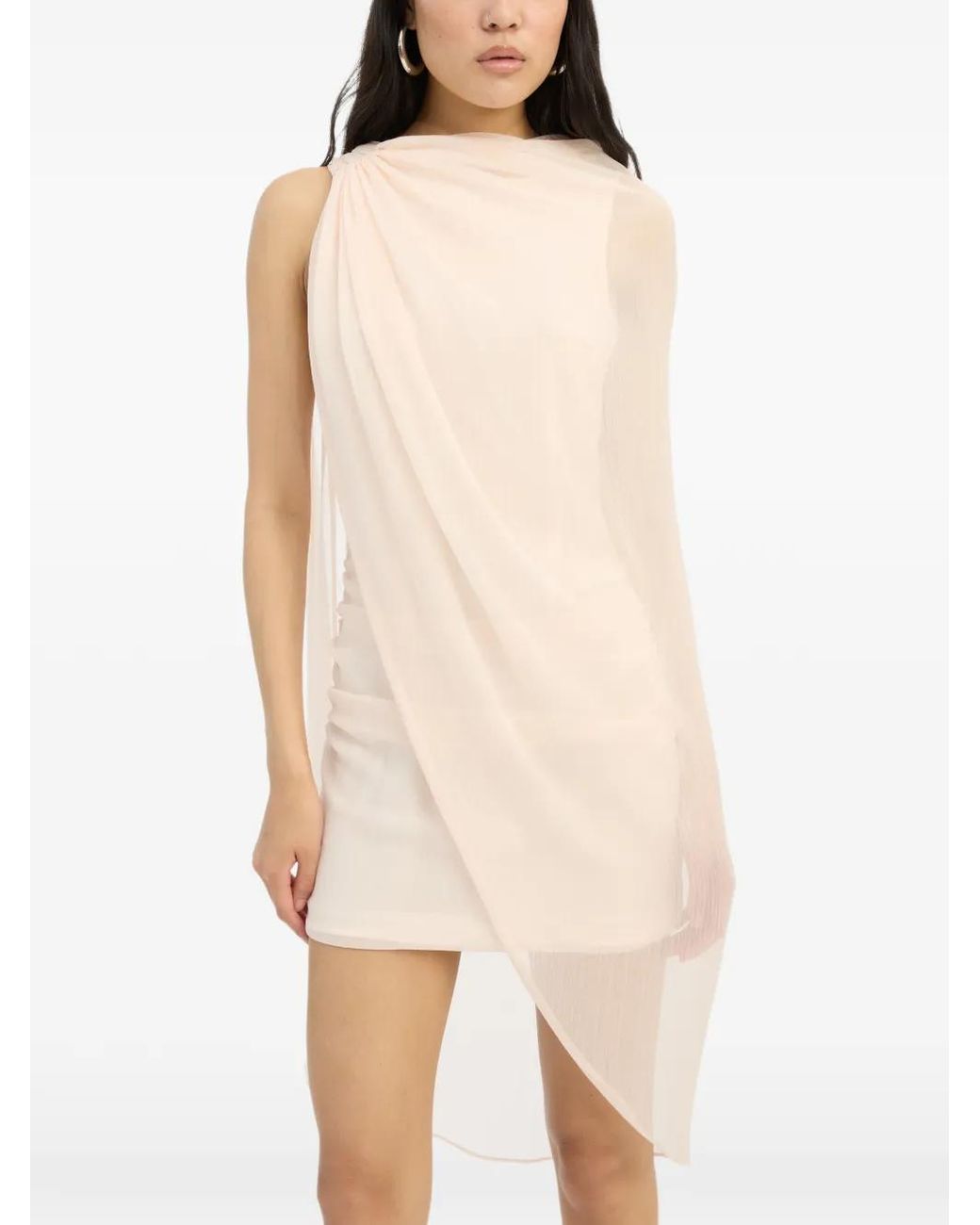 ROTATE BIRGER CHRISTENSEN White Chiffon Mini Cape Dress Light