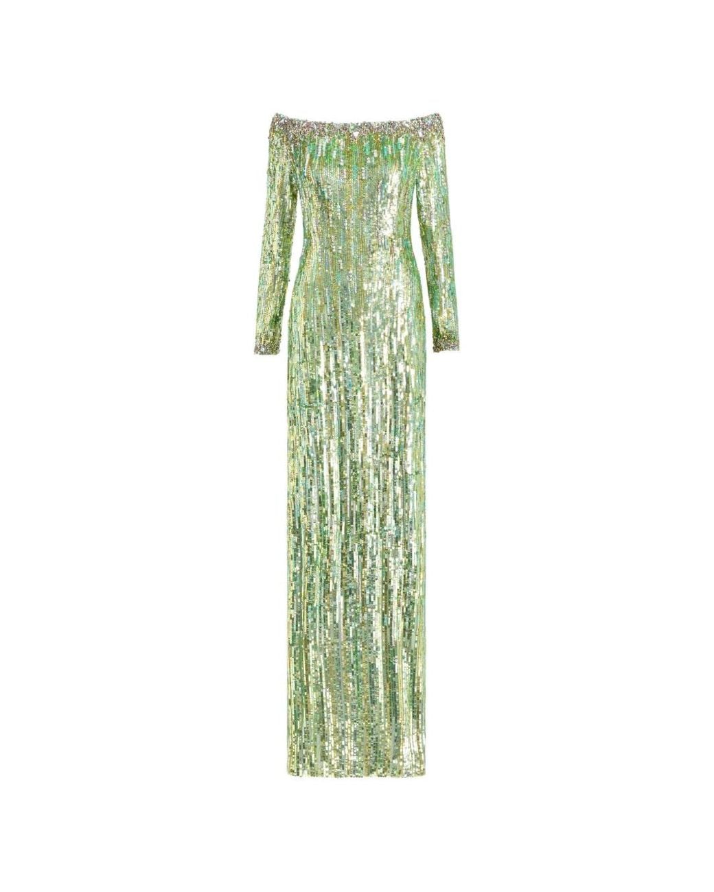 Jenny Packham Green Marnie Sequin-Embellished Gown
