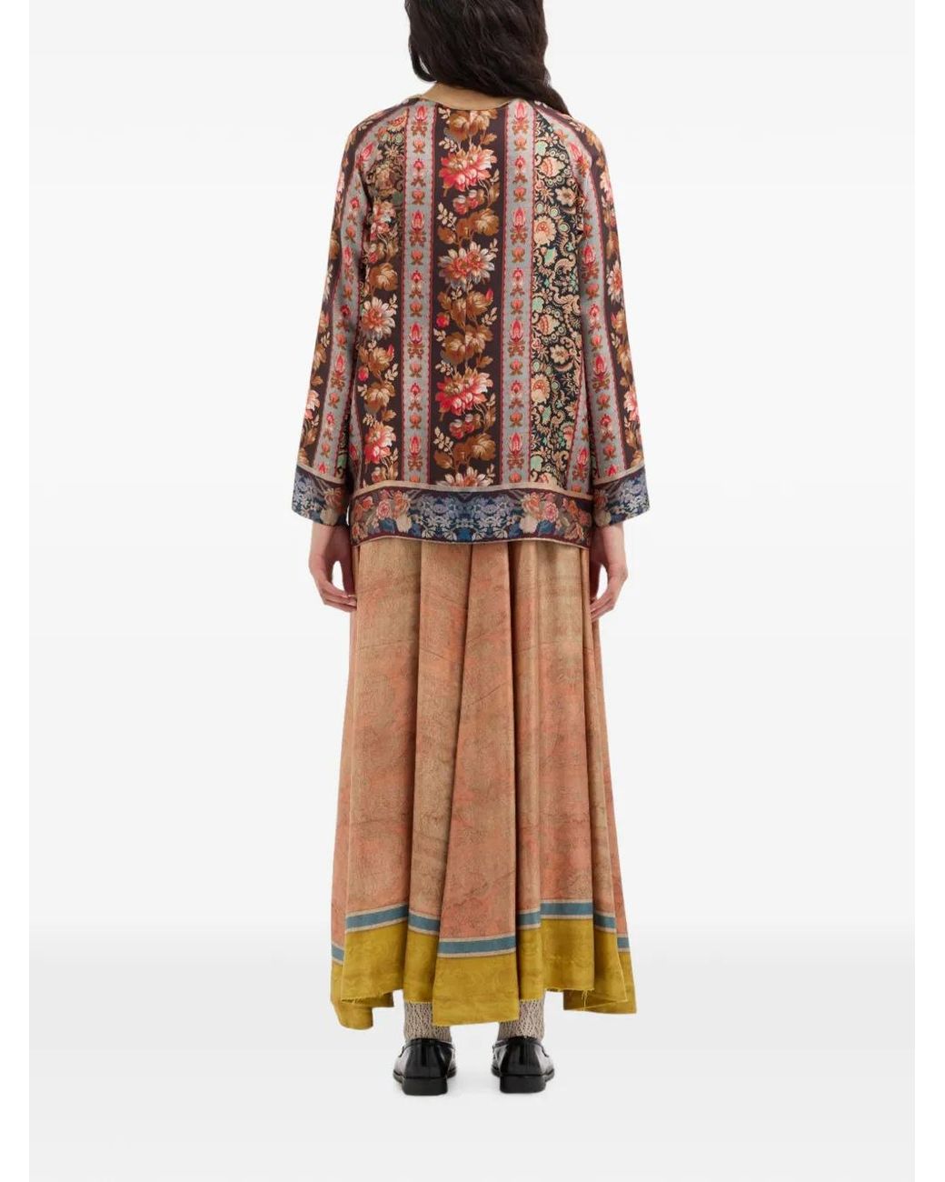 Pierre Louis Mascia Brown Aloe Floral-Print Silk Blouse