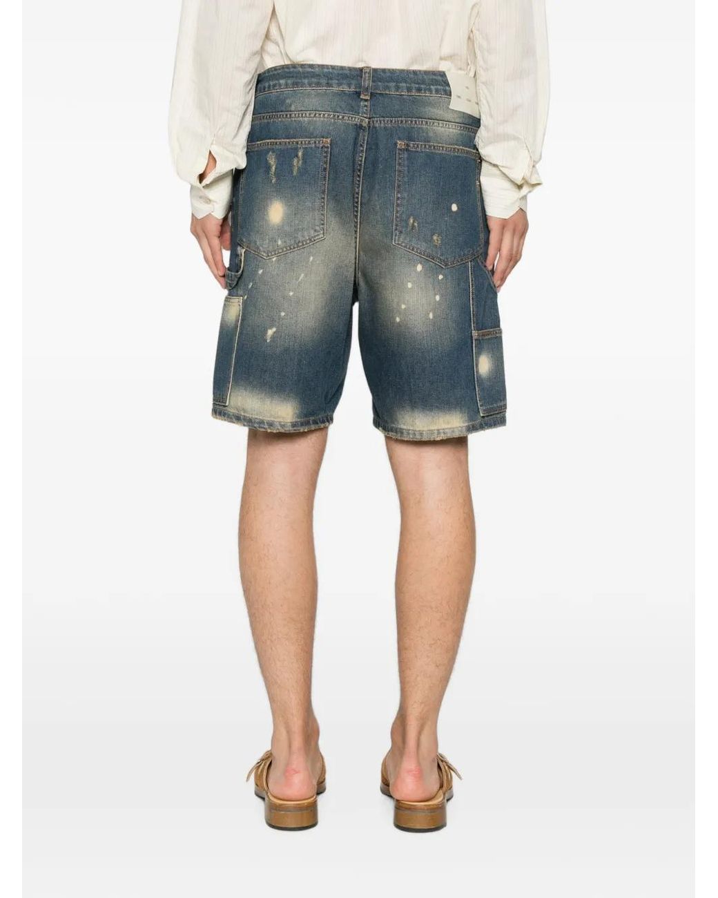 Yes London Blue Short Délavé À Effet Usé for men